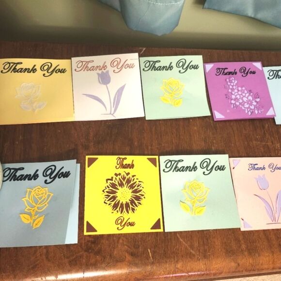 Hand Crafted Colorful Thank You Cards Set of 12 - Picture 1 of 13